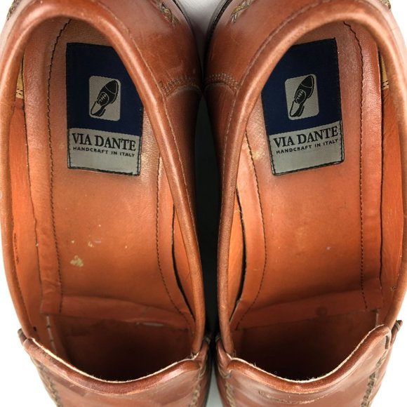 Via Dante Men\'s Size 9.5D Brown Leather Closed Toe Slip On Penny Loafers ITALY